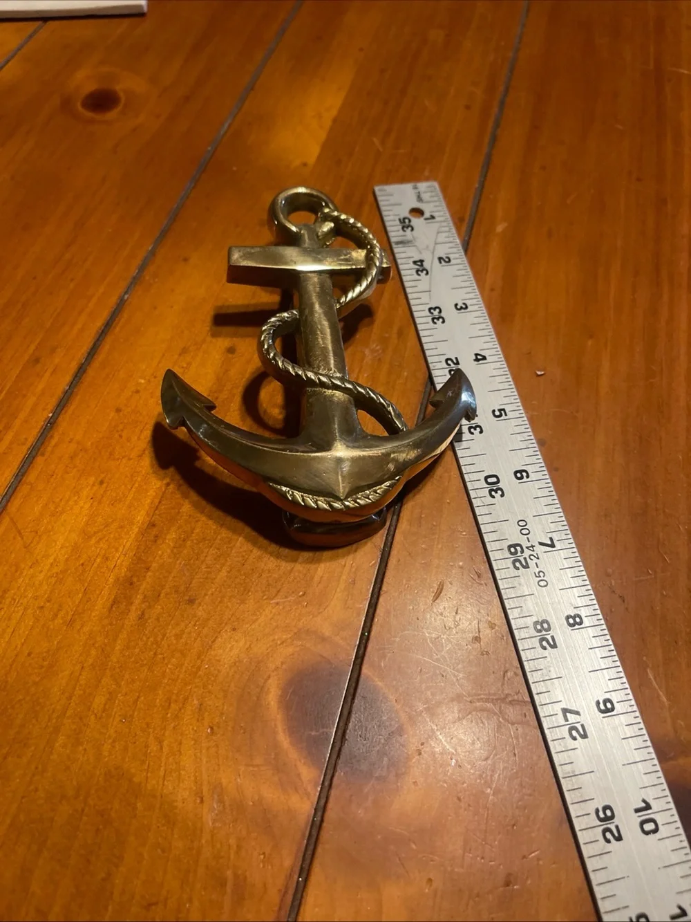 Brass Anchor Wall Door Knocker - Gold Anchor Rope Accent 6” long vintage